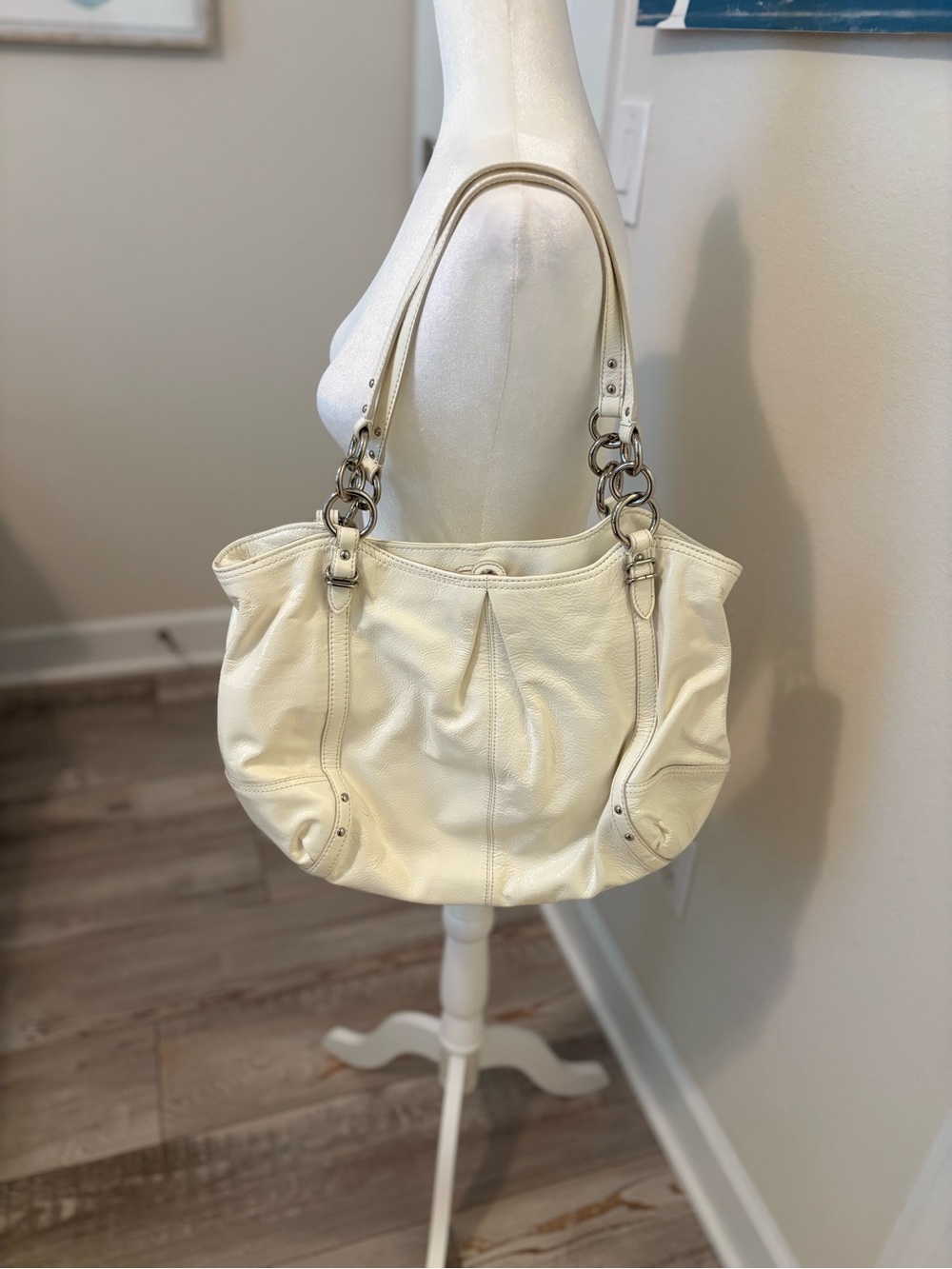 Coach White Patent Leather Shoulder Tote - Picture 2 of 9